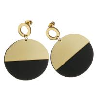 Stainless Steel Drop Earring, with Resin, Flat Round, gold color plated, for woman, 49mm,35mm 