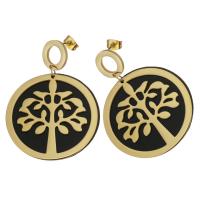 Stainless Steel Drop Earring, with Resin, Flat Round, gold color plated, for woman, 49mm,35mm 