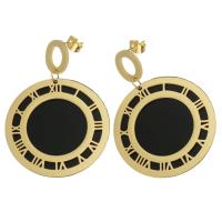 Stainless Steel Drop Earring, with Resin, Flat Round, gold color plated, fashion jewelry & for woman, 49mm,35mm 