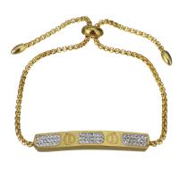 Stainless Steel Chain Bracelets, with Rhinestone Clay Pave, gold color plated, box chain & for woman 2.5mm Approx 6-9 Inch 