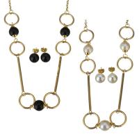 Fashion Stainless Steel Jewelry Sets, Stud Earring & necklace, with Resin, gold color plated, for woman 18mm,3mm,10mm Approx 26 Inch 