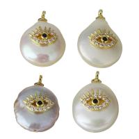 Cultured Freshwater Pearl Brass Pendant, with pearl, Evil Eye, gold color plated, micro pave cubic zirconia, 12-13x17-18.5x6.5-8.5mm Approx 1.5mm 