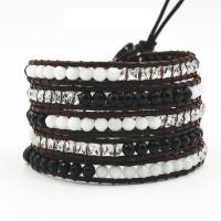 Gemstone Wrap Bracelet, with PU Leather, Unisex & , black and brown, 4mm Inch 
