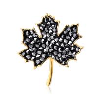 Rhinestone Brass Brooch, Maple Leaf, gold color plated, for woman & with rhinestone 30*27mm 