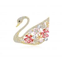 Brass Brooch, with Plastic Pearl, Swan, plated, micro pave cubic zirconia & for woman 34*23mm 