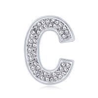 Rhinestone Brass Brooch, Letter C, plated, for woman & with rhinestone 28*20mm 
