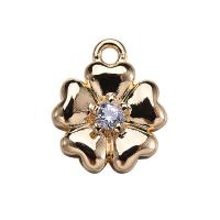 Brass Flower Pendants, with Cubic Zirconia, real gold plated, DIY, 10*9mm Approx 1mm 