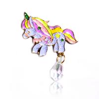 Zinc Alloy Jewelry Brooch, with Cubic Zirconia, Unicorn, gold color plated, for woman & enamel, 8*15mm 