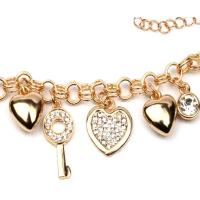 Zinc bracelets en strass en alliage , alliage de zinc, Coeur et clé, Placage de couleur d'or, Réglable & pour femme & avec strass, 190mm, Vendu par PC