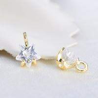 Cubic Zirconia Brass Pendants, Star, real gold plated, micro pave cubic zirconia & for woman 