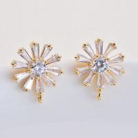 Cubic Zircon Brass Earring, Flower, real gold plated, micro pave cubic zirconia & for woman 