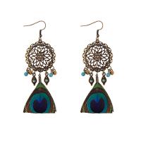 Zinc Alloy Drop Earring, with Feather, fashion jewelry & folk style & for woman, golden, 90mm 
