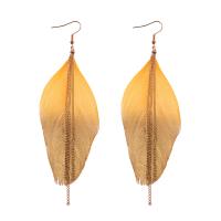Feather Drop Earring, with Zinc Alloy, fashion jewelry & folk style & for woman 115mm 