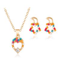 Rhinestone Zinc Alloy Jewelry Set, earring & necklace, with Rhinestone, with 6cm extender chain, fashion jewelry & for woman, golden, 1.1cm*2.1cm,1.1cm*1.6cm Approx 14.9 Inch 