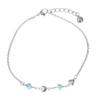Stainless Steel Anklets Jewelry, with Glass, with 1.5Inch extender chain, Heart, oval chain & for woman 2mm Approx 9.5 Inch 