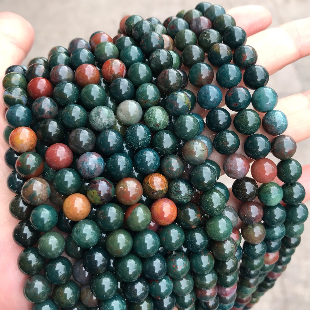 Perles de jaspe sanguin, Rond, poli, DIY & normes différentes pour le choix, vert, Longueur:Environ 15 pouce, Vendu par brin