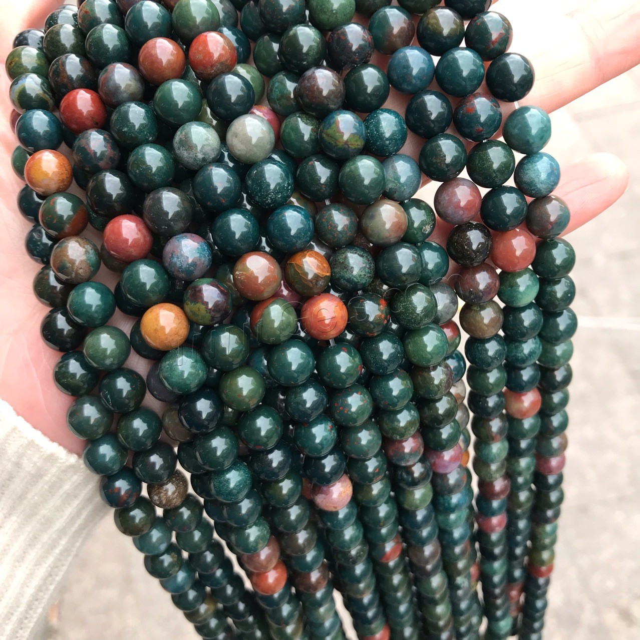 Perles de jaspe sanguin, Rond, poli, DIY & normes différentes pour le choix, vert, Longueur:Environ 15 pouce, Vendu par brin