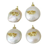Cultured Freshwater Pearl Brass Pendant, with pearl, Wing Shape, gold color plated, micro pave cubic zirconia, 12-13.5x16.5-18.5x7-8.5mm Approx 1.5mm 