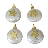 Cultured Freshwater Pearl Brass Pendant, with pearl, Star, gold color plated, micro pave cubic zirconia, 11-11.5x14.5-15.5x4-6mm Approx 1.5mm 