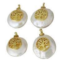 Cultured Freshwater Pearl Brass Pendant, with pearl, Tree, gold color plated, 12-13.5x15.5-17x6-7mm Approx 1.5mm 