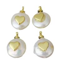 Cultured Freshwater Pearl Brass Pendant, with pearl, Heart, gold color plated, 9.5-10.5x13.5-14x5.5-6.5mm Approx 1.5mm 