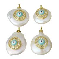 Cultured Freshwater Pearl Brass Pendant, with pearl & enamel, gold color plated, evil eye pattern & micro pave cubic zirconia, 12-15x15.5-20.5-8mm Approx 1.5mm 