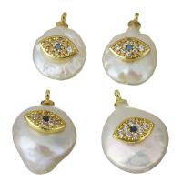 Cultured Freshwater Pearl Brass Pendant, with pearl, gold color plated, evil eye pattern & micro pave cubic zirconia 11-13x14.5-18.5x5.5-9.5mm Approx 1.5mm 