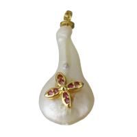 Kultivierten Süßwasser Perle Messing Anhänger, mit Perlen, goldfarben plattiert, Micro pave Zirkonia, 10x23.5mm, Bohrung:ca. 1.5mm, verkauft von PC