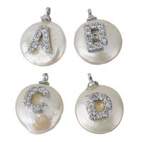 Cultured Freshwater Pearl Brass Pendant, with pearl, silver color plated, letters are from A to Z & micro pave cubic zirconia, 12-14x14.5-16.5x6-8mm Approx 1.5mm 