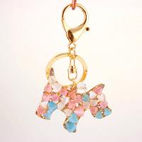 Rhinestone Zinc Alloy Key Chain, with Cats Eye, Dog, gold color plated, for woman & with rhinestone, 95*54mm 