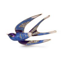 Zinc Alloy Jewelry Brooch, Bird, gold color plated, for woman & with rhinestone 45*26mm 