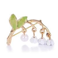 Zinc Alloy Jewelry Brooch, with Plastic Pearl, gold color plated, for woman & enamel, 45*35mm 