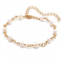 Zinc Alloy Pearl Bracelets, with Freshwater Pearl, plated, vintage & for woman, gold, 175mm 