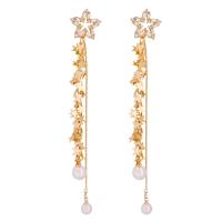 Zinc Alloy Rhinestone Drop Earring, with Plastic Pearl, fashion jewelry & for woman & with rhinestone, golden 