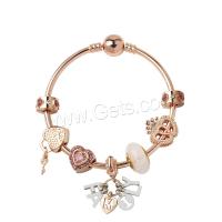 Zinc Alloy European Bracelets, with Lampwork, rose gold color plated & micro pave cubic zirconia & for woman 