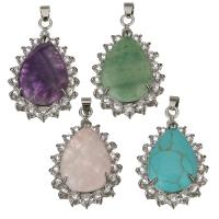 Gemstone Jewelry Pendant, Brass, with Gemstone, Teardrop, micro pave cubic zirconia Approx 