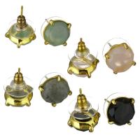Gemstone Stud Earring, Brass, with Gemstone, gold color plated, for woman, 11.5mm 