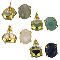Gemstone Stud Earring, Brass, with Gemstone, gold color plated, for woman 