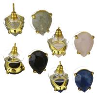 Boucles d'oreilles en pierres semi-précieuses, laiton, avec pierre gemme, Placage de couleur d'or, pour femme Vendu par paire