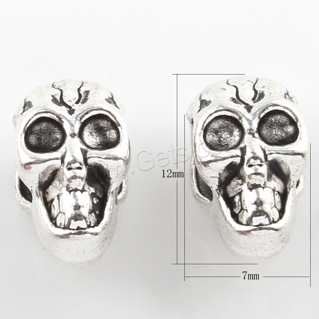 Zinc Alloy Spacer Beads, Skull, plated, more colors for choice, 7*12mm, Hole:Approx 5mm, Approx 200PCs/Bag, Sold By Bag
