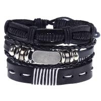 Leather Bracelet Set, bracelet, with leather cord & Zinc Alloy, plated, Adjustable & three pieces & for man, black, 60mm 
