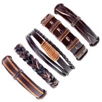 Faux cuir Set de bracelet, Bracelet, avec cordon en cuir, 5 pièces & Réglable & unisexe, brun, 60mm é, Vendu par fixé