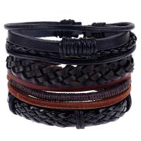 Leather Bracelet Set, bracelet, with leather cord, 4 pieces & Adjustable & woven pattern & for man, black and brown, 60mm 