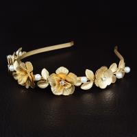 Hair Bands, Zinc Alloy, with Pearl Shell, gold color plated, for bridal 