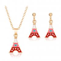 Rhinestone Zinc Alloy Jewelry Set, earring & necklace, with Rhinestone & enamel, with 6cm extender chain, Tower, fashion jewelry & for woman, 1.2cm*2.2cm,1.2cm*2.5cm Approx 14.9 Inch 