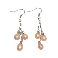 Freshwater Pearl Brass Earring, brass earring hook, Potato, silver color plated, for woman 40mm 