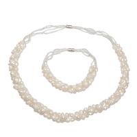 Natural Freshwater Pearl Jewelry Sets, bracelet & necklace, with Glass Seed Beads, brass magnetic clasp, Potato, silver color plated, 2 pieces & for woman, white Approx 16.1 Inch, Approx 7.5 Inch 
