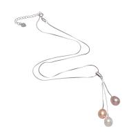 Freshwater Pearl Brass Necklace, with brass chain, brass spring ring clasp, with 5.5cm extender chain, Potato, silver color plated, snake chain & for woman, mixed colors Approx 19.6 Inch 