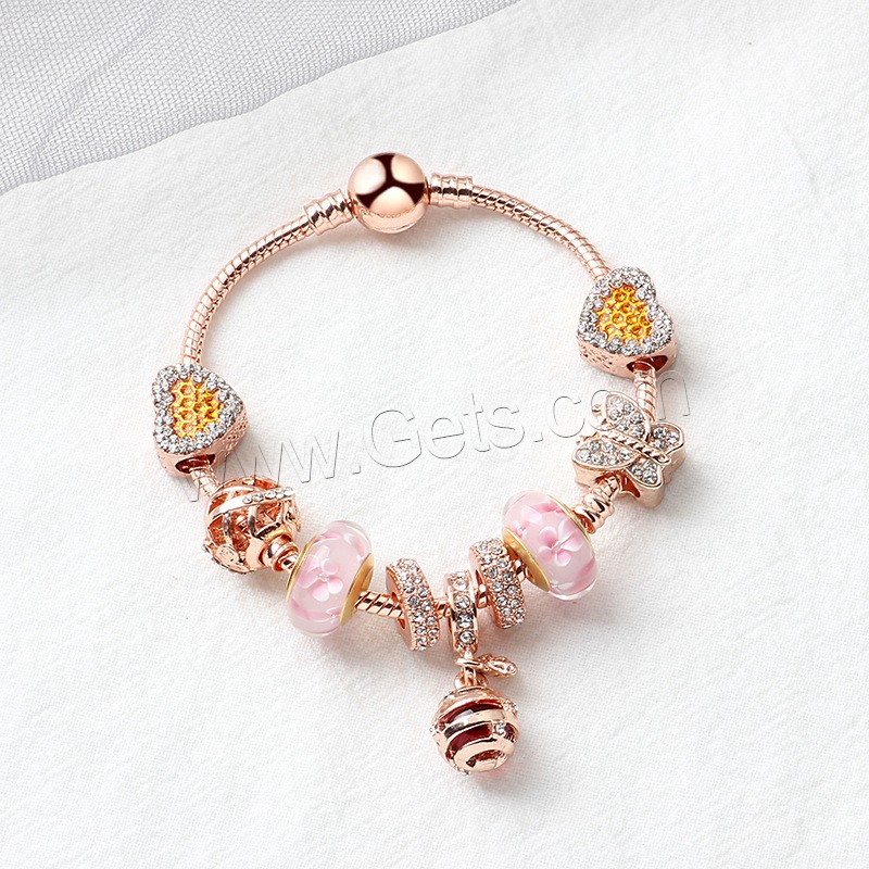 Zinc Alloy European Bracelets, with Lampwork, rose gold color plated, different size for choice & micro pave cubic zirconia & for woman, Sold By Strand