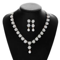 Rhinestone Zinc Alloy Jewelry Set, earring & necklace, with Pearl Shell, plated, for bridal & with rhinestone 0c 